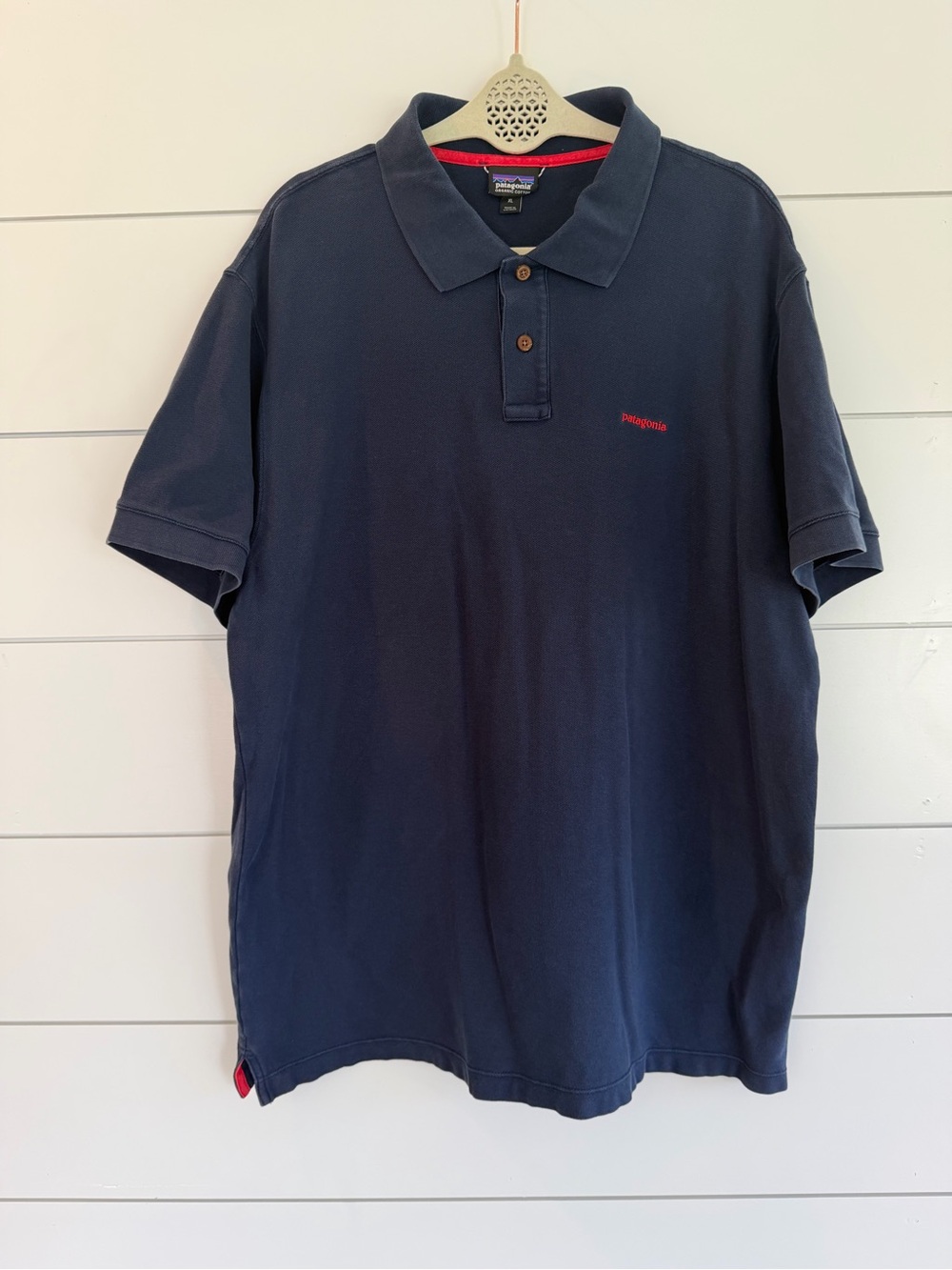 PATAGONIA Mens Polo Shirt XL Navy Blue Organic Cotton Belwe Pique Gorpcore Faded